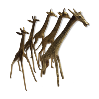 Troupeau de 5 girafes en laiton martelé