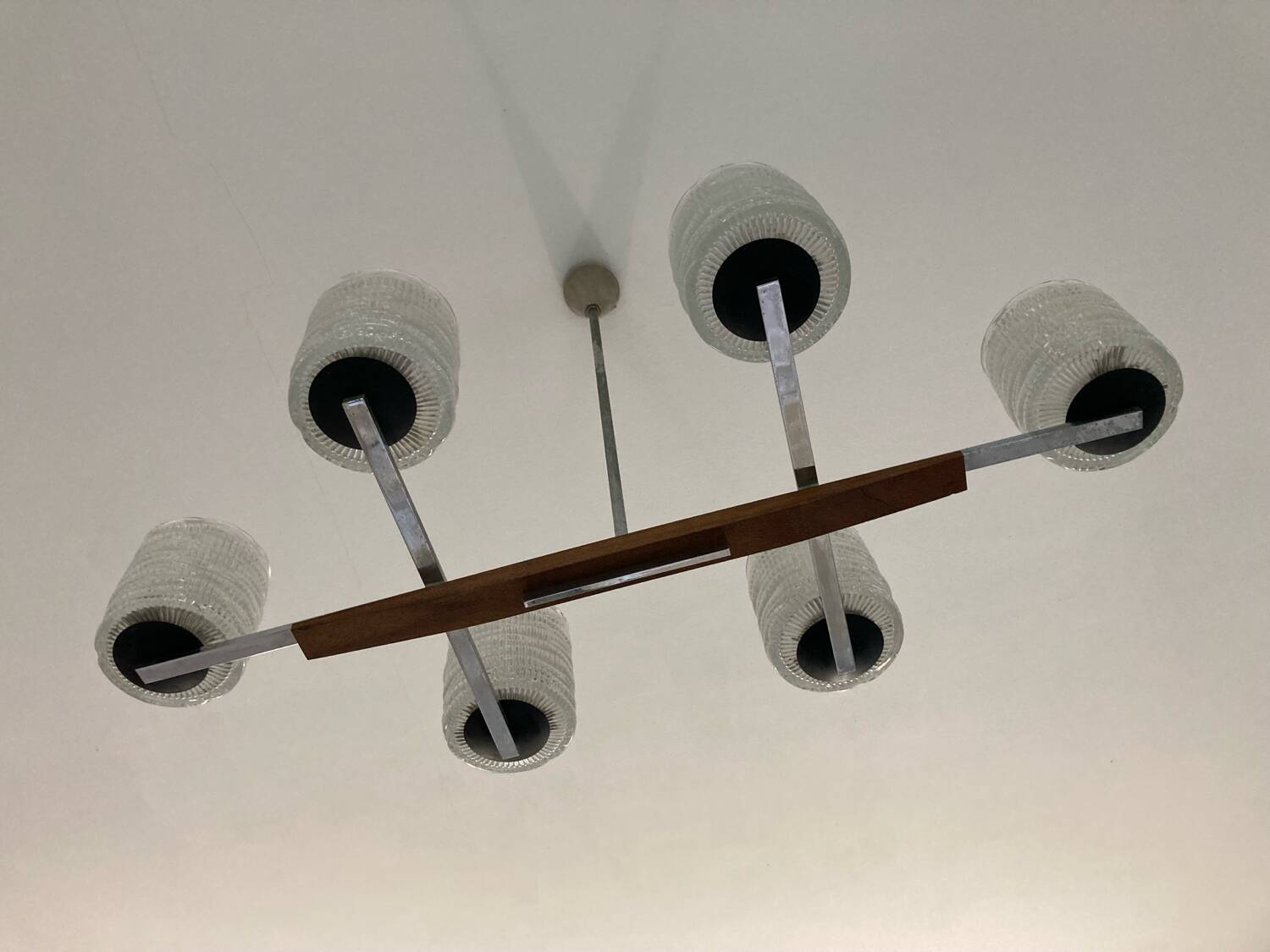 Vintage glass chandelier and its pair of wall lights