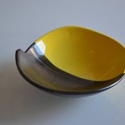 Bicolour ceramic cup in black and yellow signed Luc Vallauris 1950