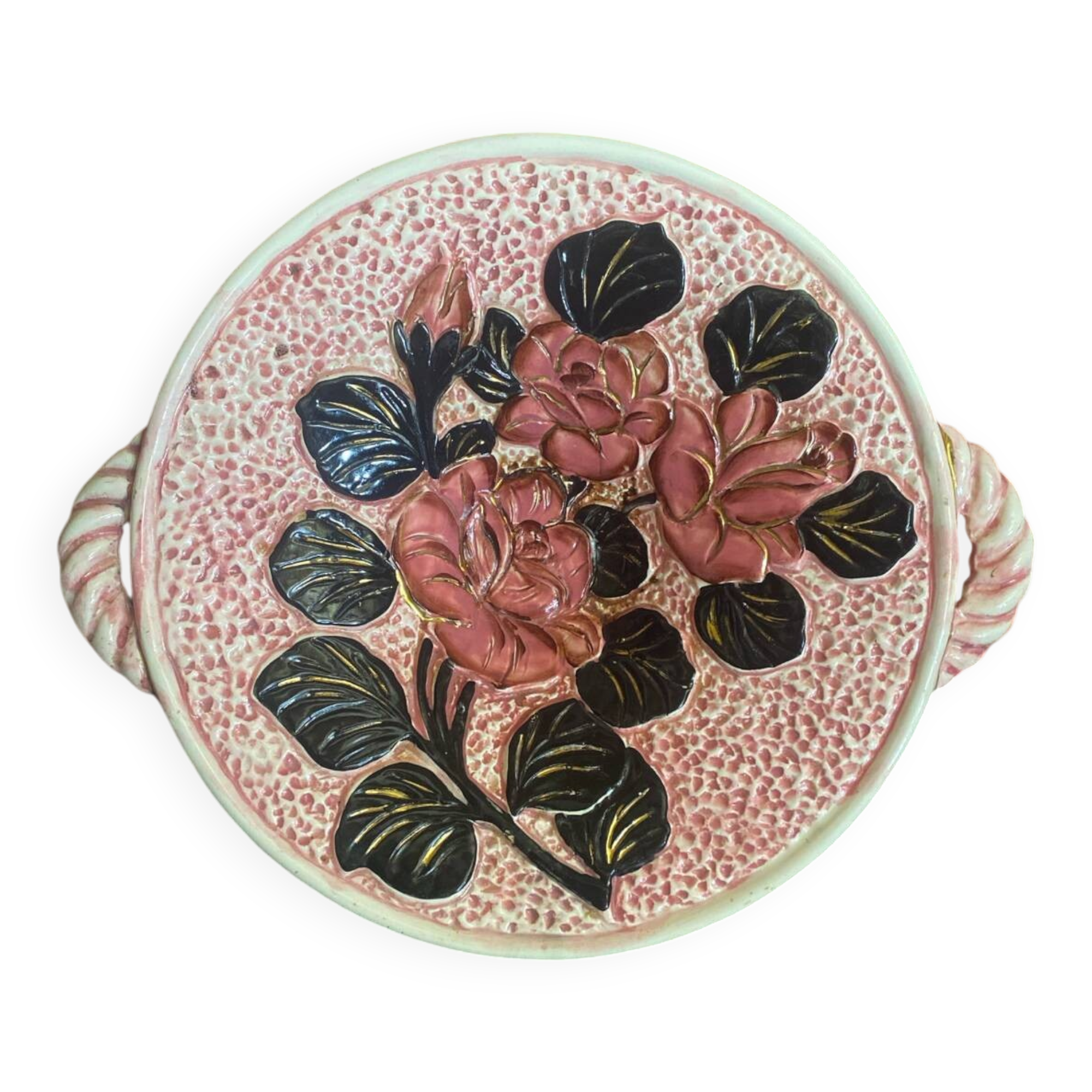 Old Plate VALLAURIS Polychrome Ceramic Flower Decor Vintage