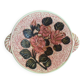 Old Plate VALLAURIS Polychrome Ceramic Flower Decor Vintage