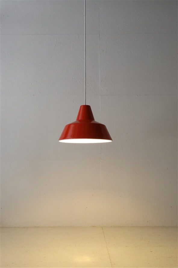 Louis Poulsen / Axel Wedel Madsen “Arbejdspendel” enamel pendant lamp / Danish industrial design / orange