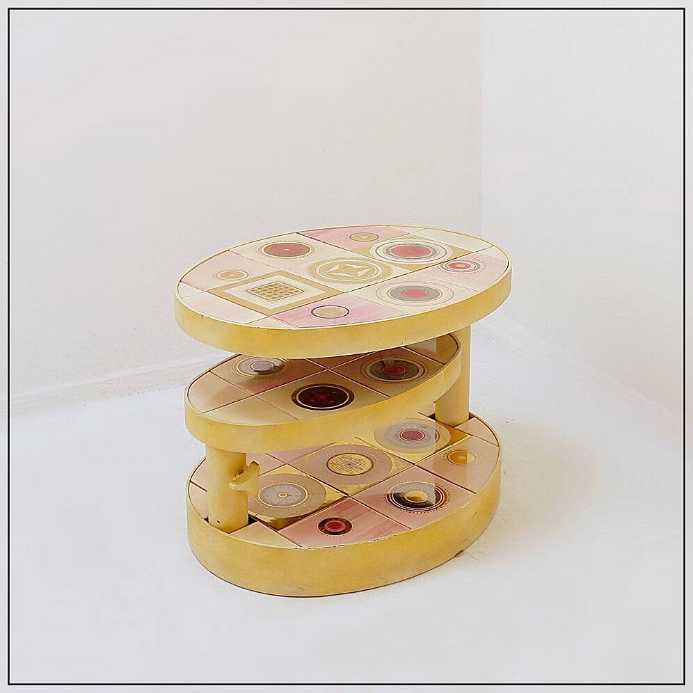 French pink ceramic swivel coffee table by Georges Pelletier, 1960s.