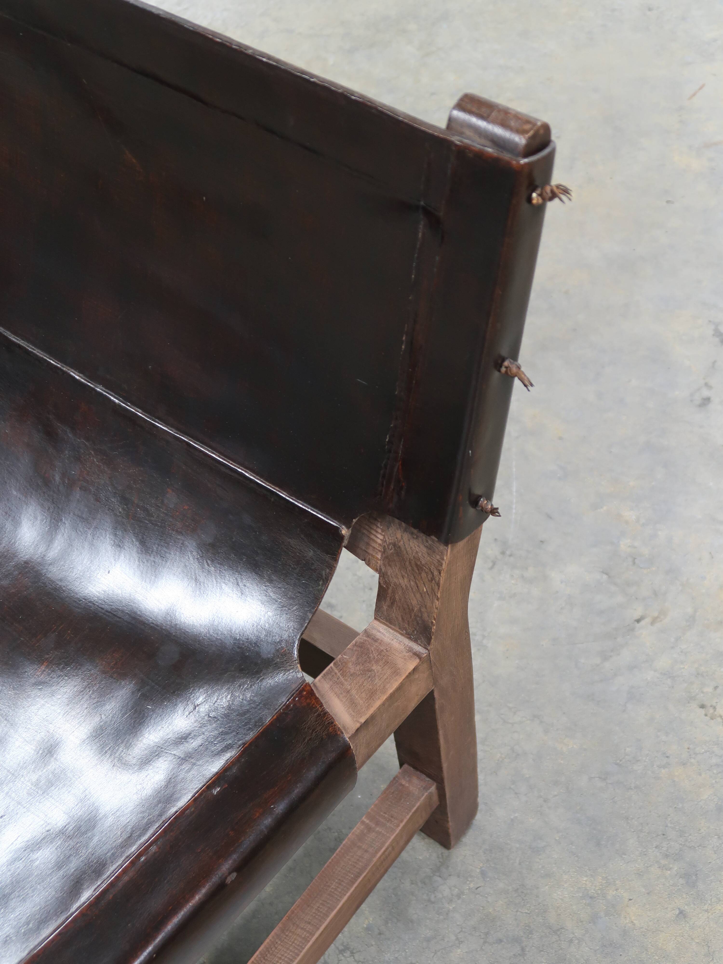 20th century leather and wood bench