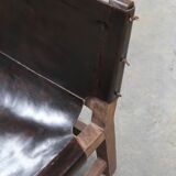 20th century leather and wood bench