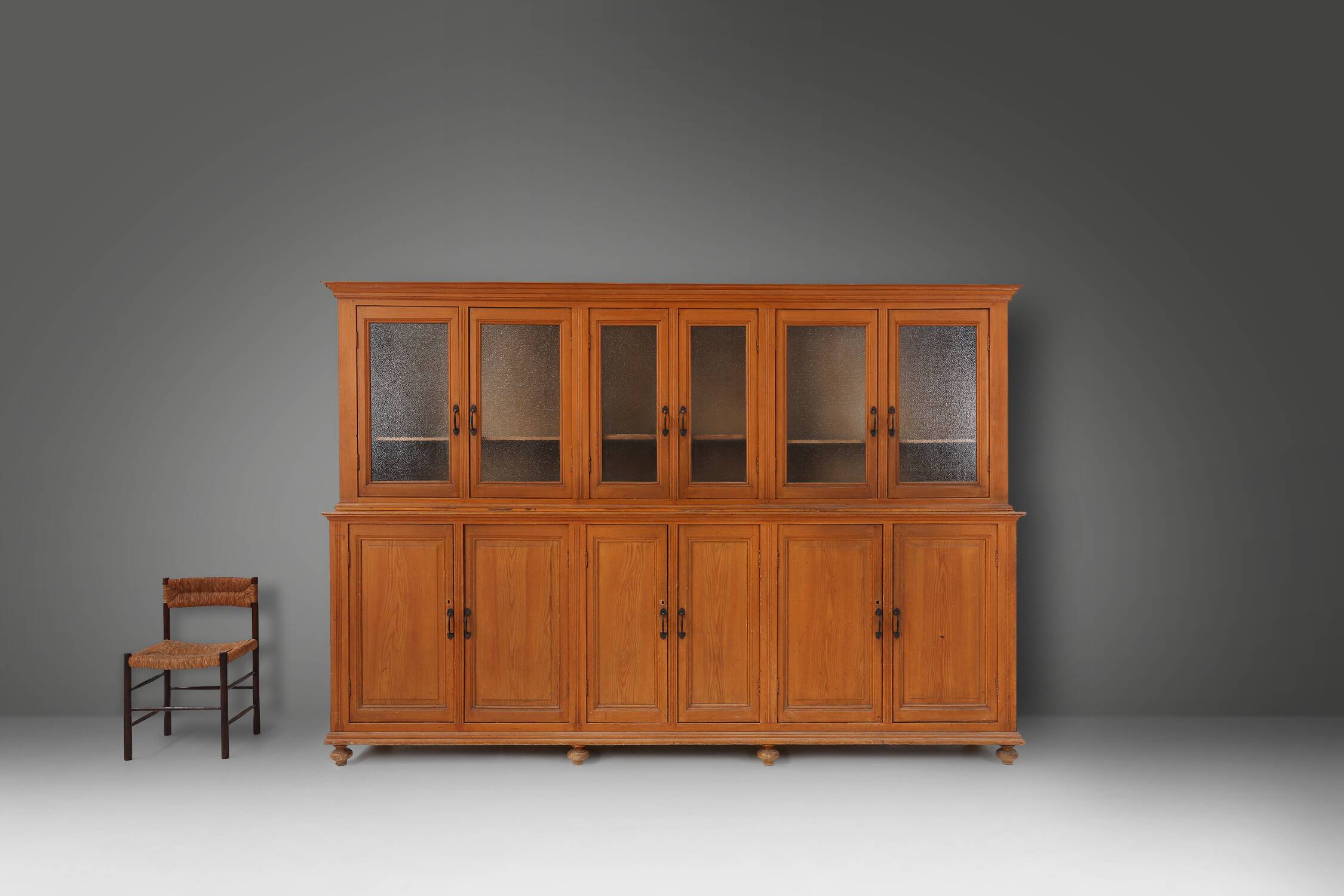 Impressive 12 doors monastery or display cabinet in pine, Belgium, 1890