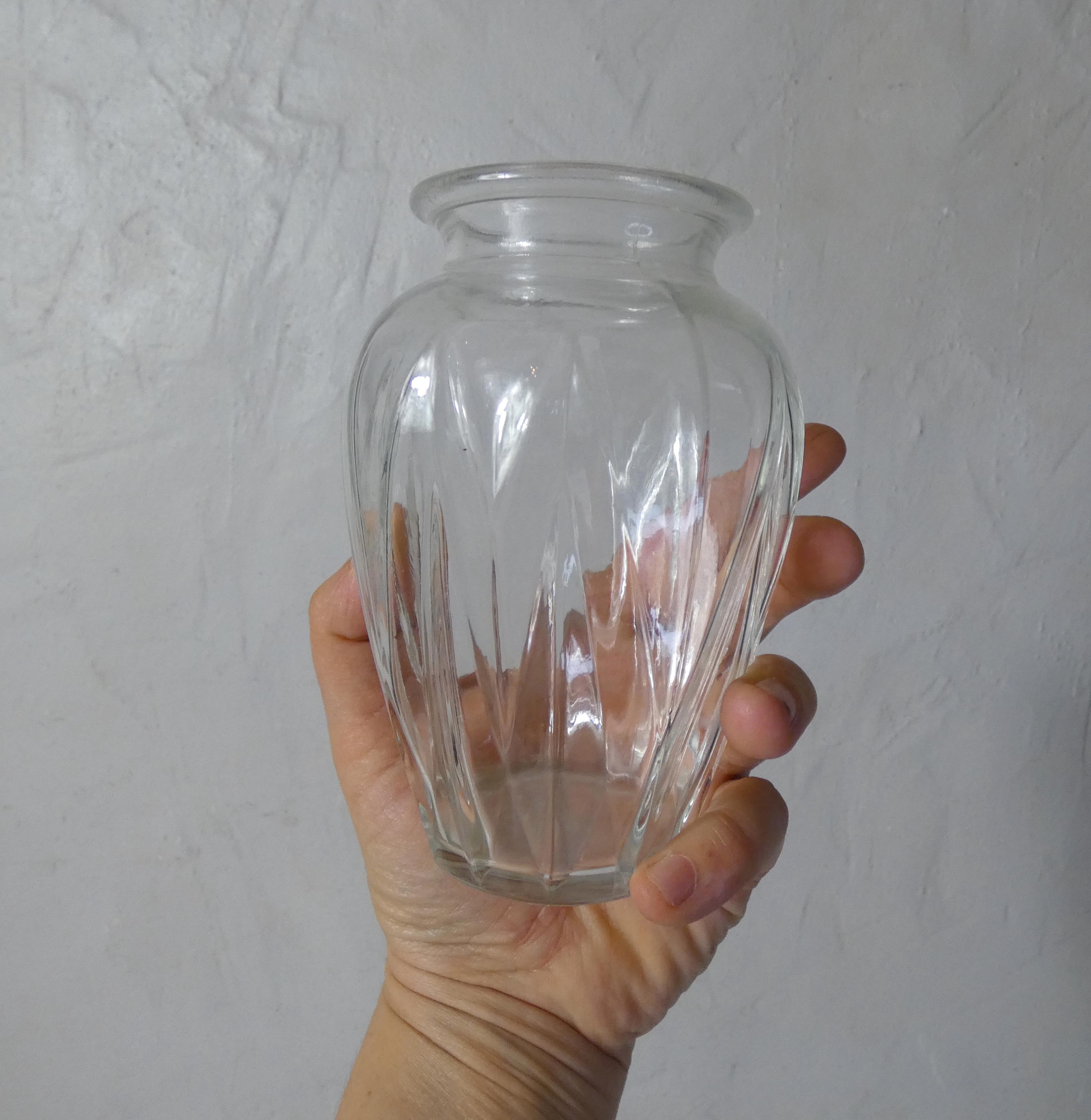 3 vintage molded glass bulbous vases 50s