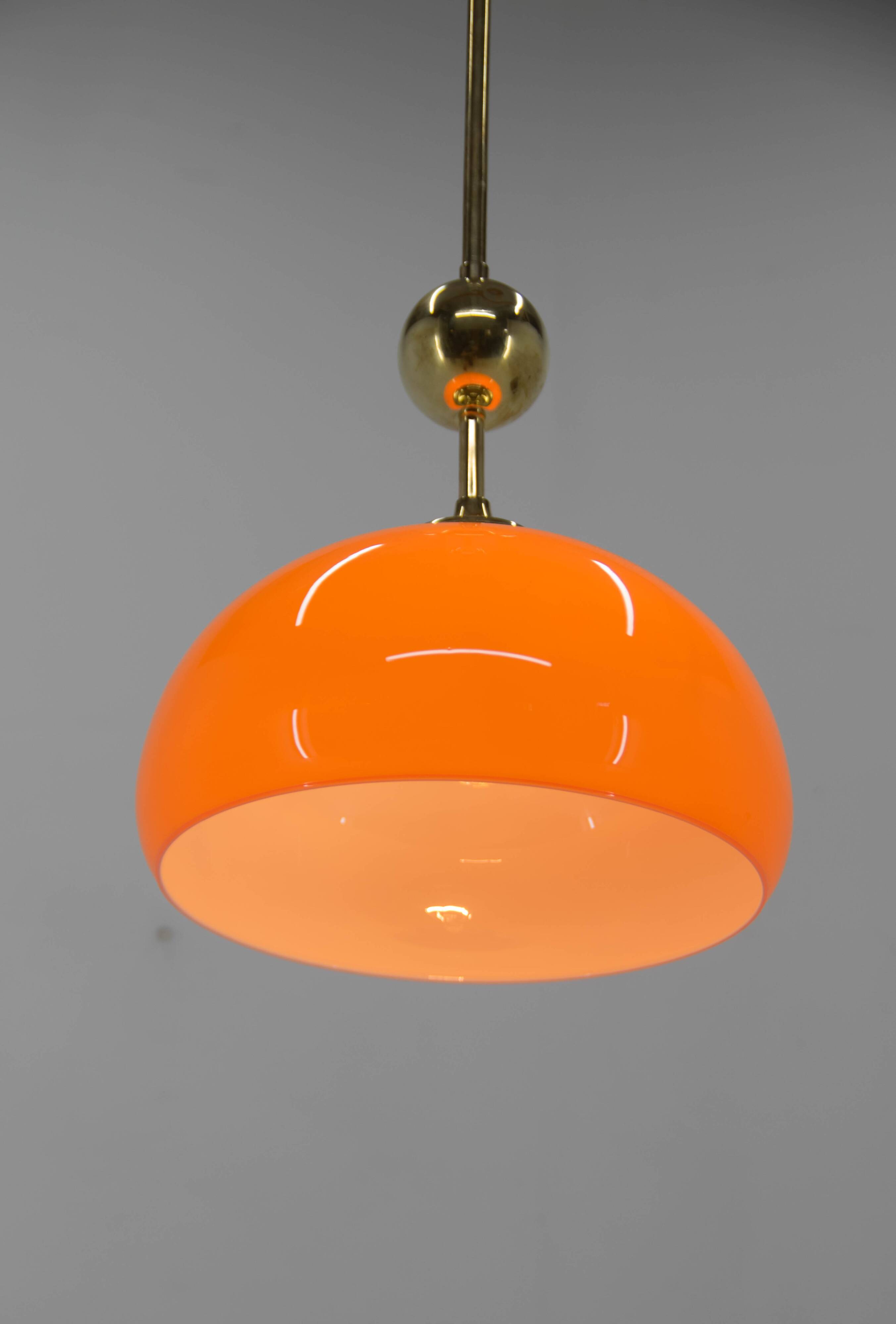 Orange glass and brass pendant, 1980s, restored