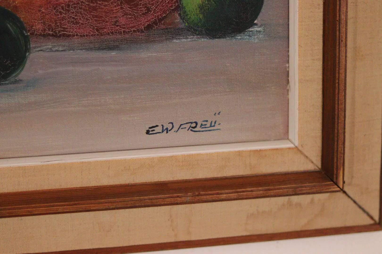 Nature morte au vin et aux fruits par E.W. Freu