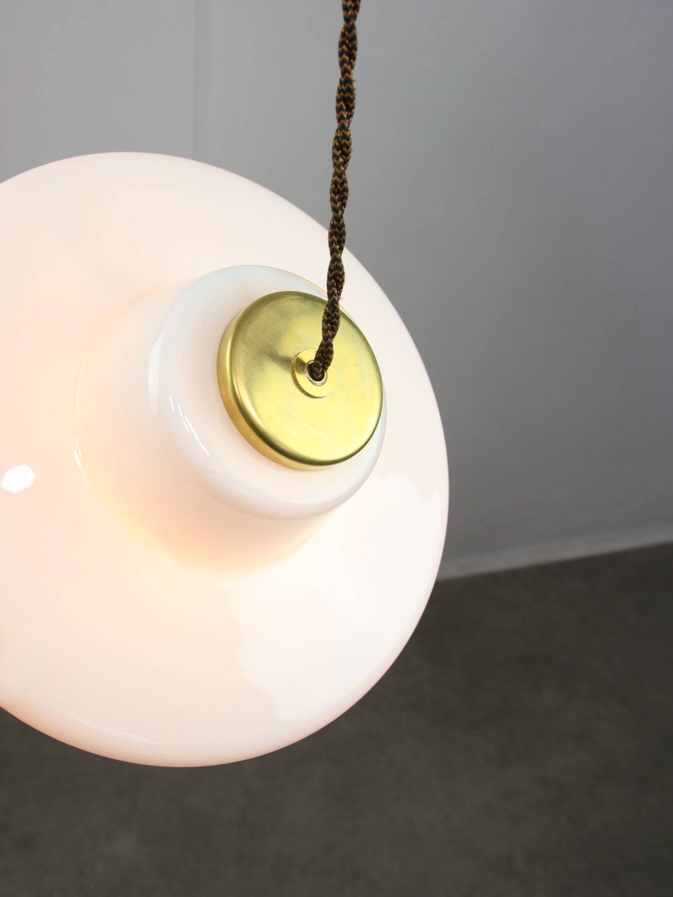 Mid-century Modern Italian Brass and White Glass Pendant Lamp, 1960s