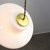 Mid-century Modern Italian Brass and White Glass Pendant Lamp, 1960s