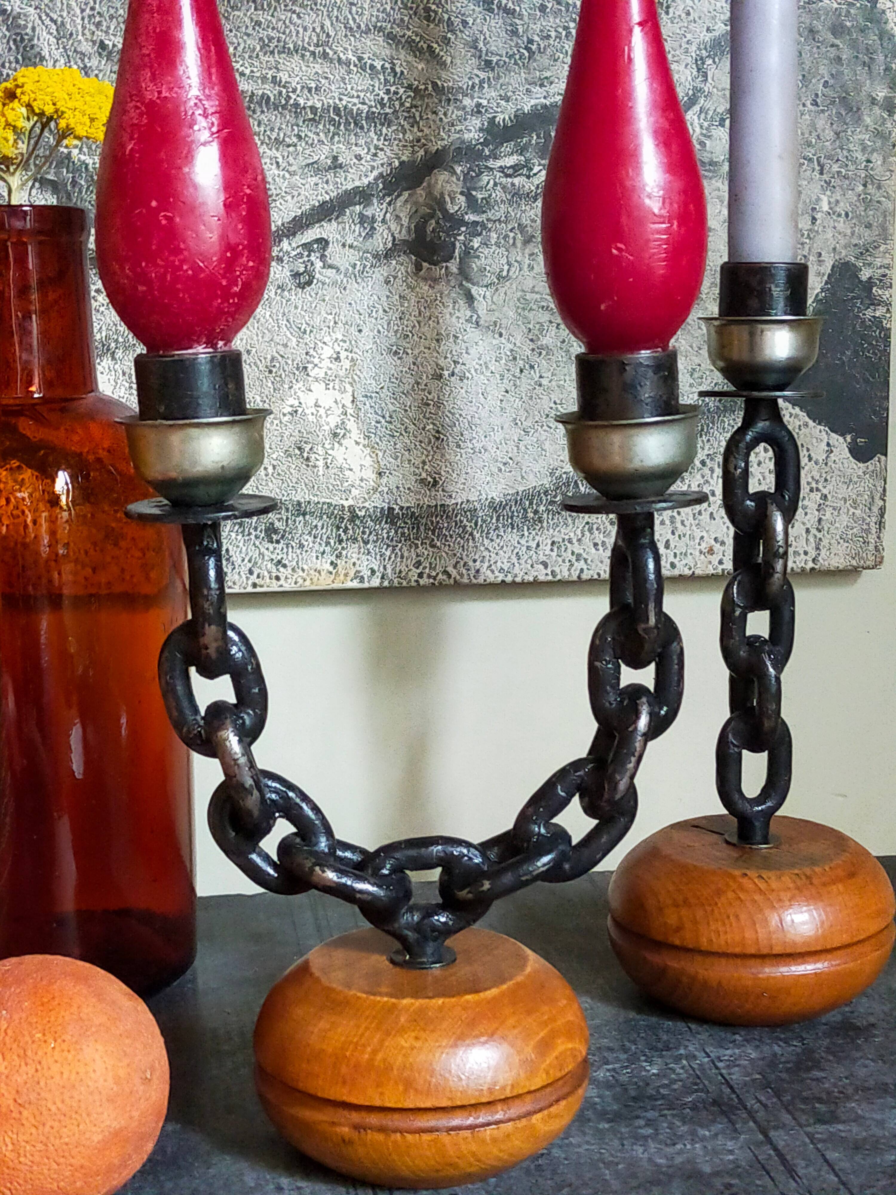 Duo of brutalist Art-popular candlesticks 50s