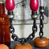 Duo de bougeoirs brutalistes Art-populaire années 50