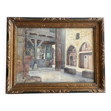 Aquarelle ancienne Cordes, Tarn