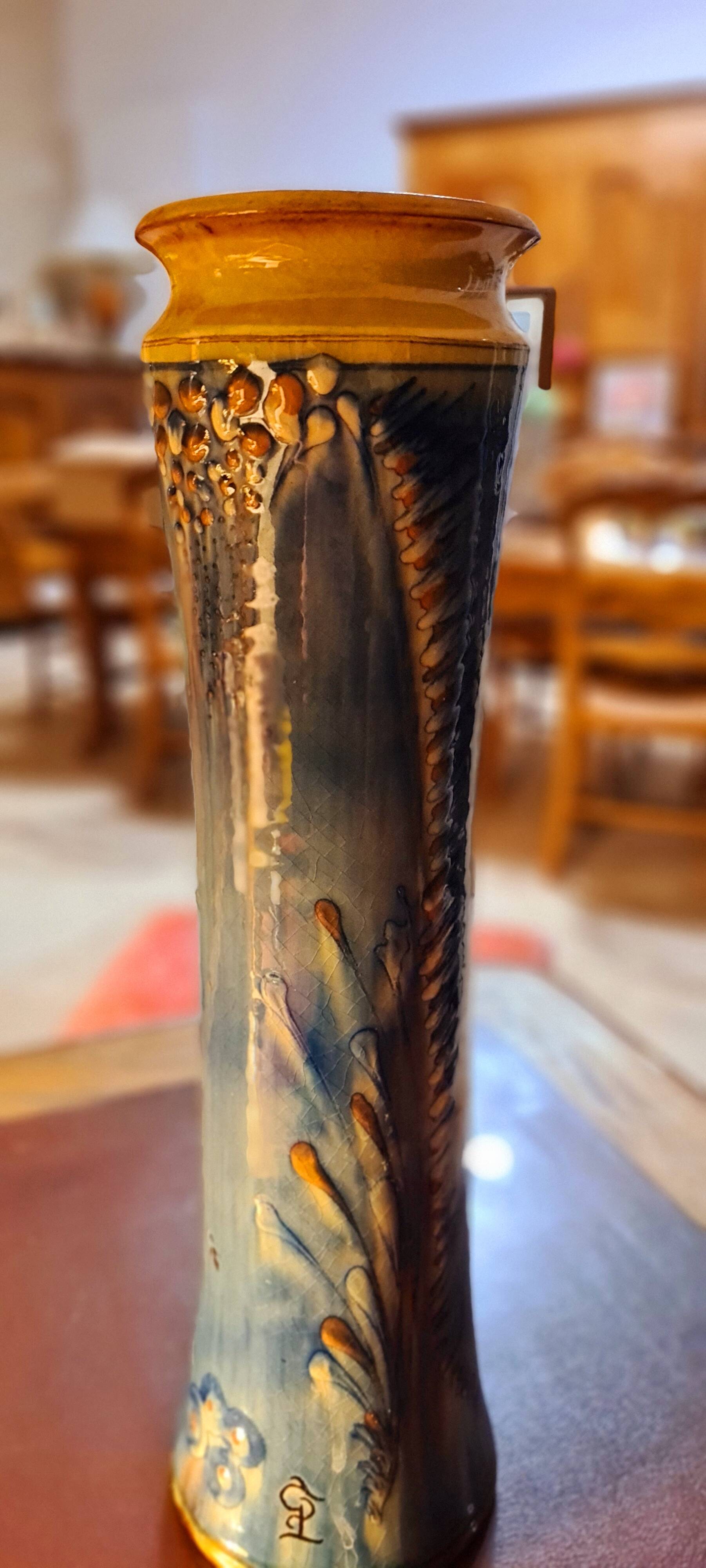 Very large signed roller vase (to be deciphered)