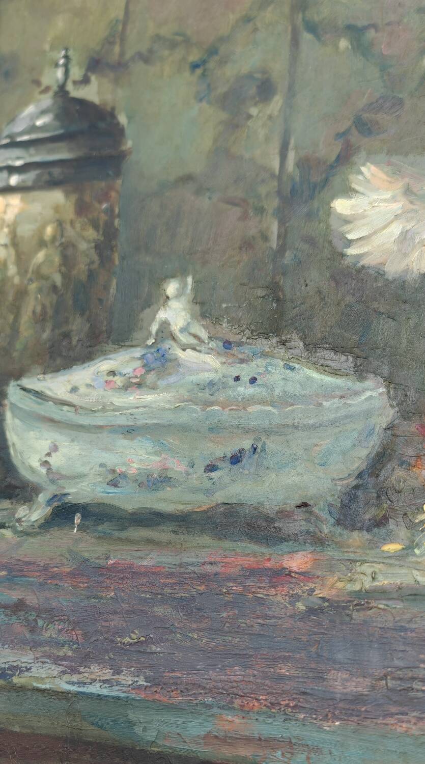 Still life with dahlias oil on panel
