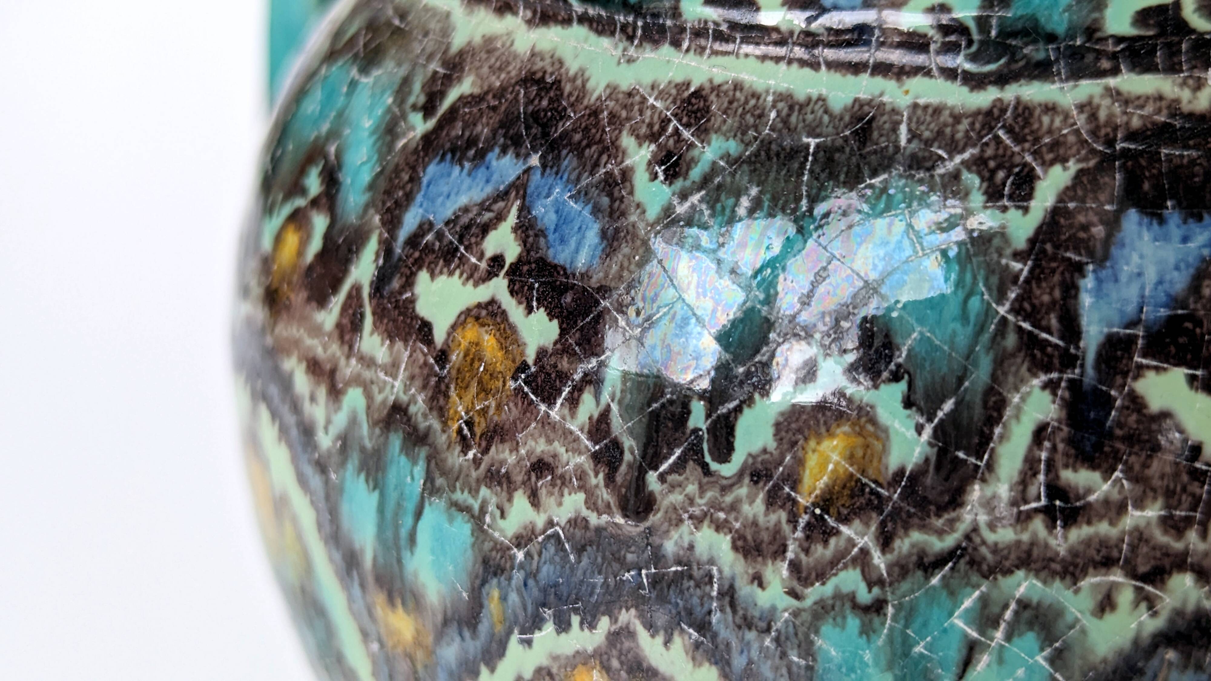 Polychrome ceramic vase in flowing enamel from Nabeul with mihrab decoration.