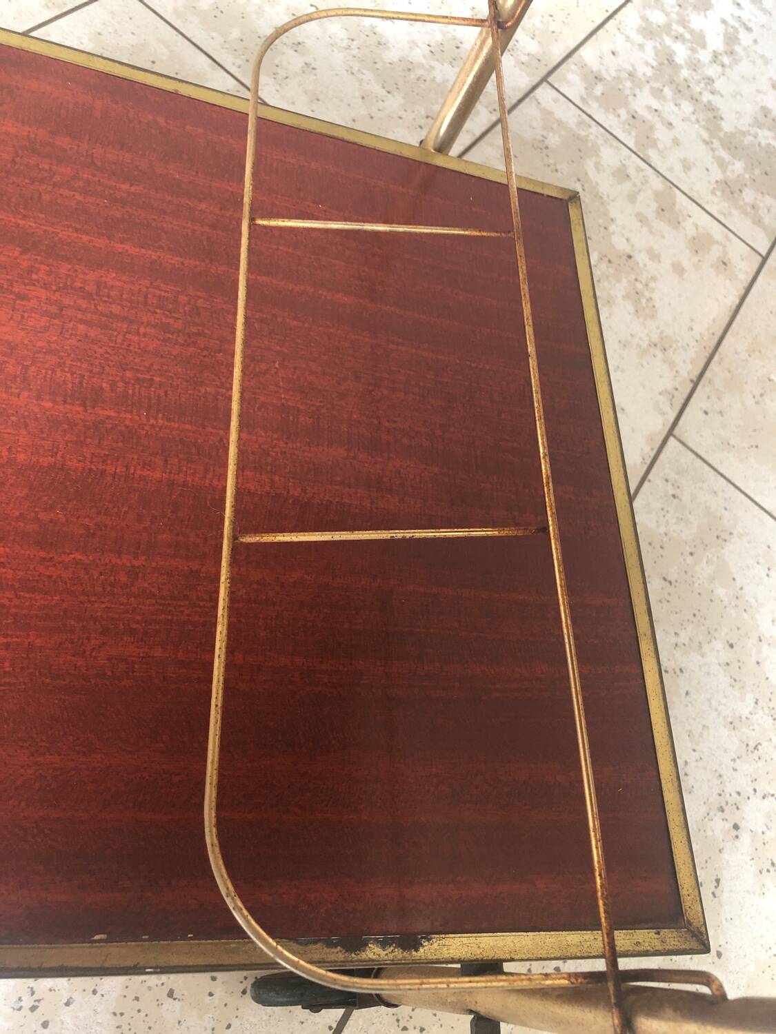 Vintage gold metal serving tray formica style