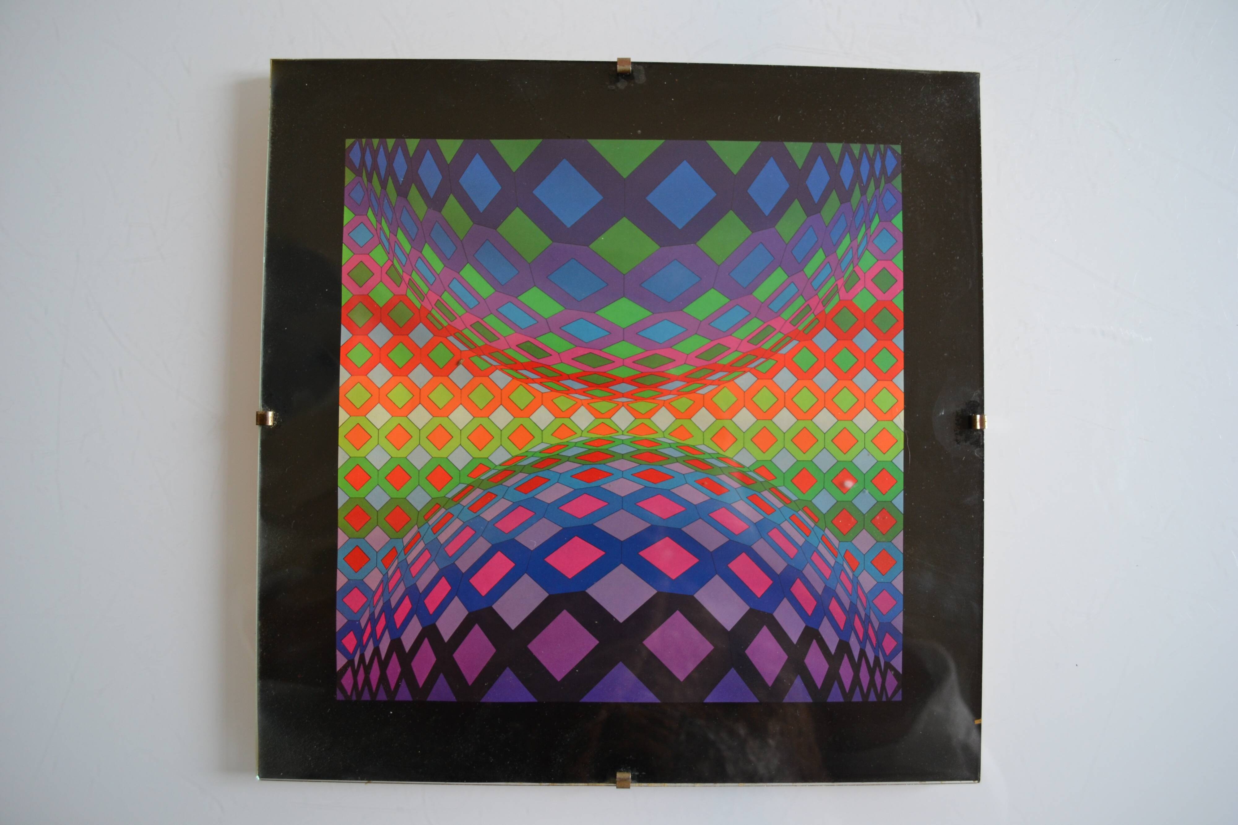 Vintage serigraph by Victor Vasarely, framed and under glass, 27 x 27 cm.