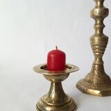 Set of 3 old candle holders in golden brass