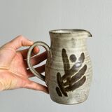 Handcrafted ceramic pitcher, glazed stoneware with abstract decor