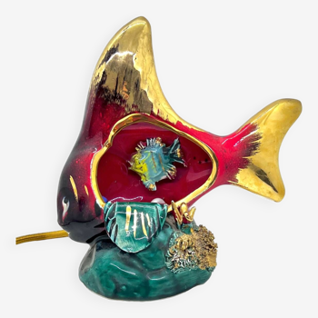 Lampe de bureau poisson en céramique de Vallauris, 1950s