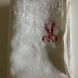 19th century embroidered linen thread tablecloth embroidered red