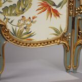 Louis XV style screen with three sheets in molded wood and embroidered fabrics
