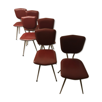 Lot de 6 chaises années 60 brevetée Roger Breton couleur Bordeaux