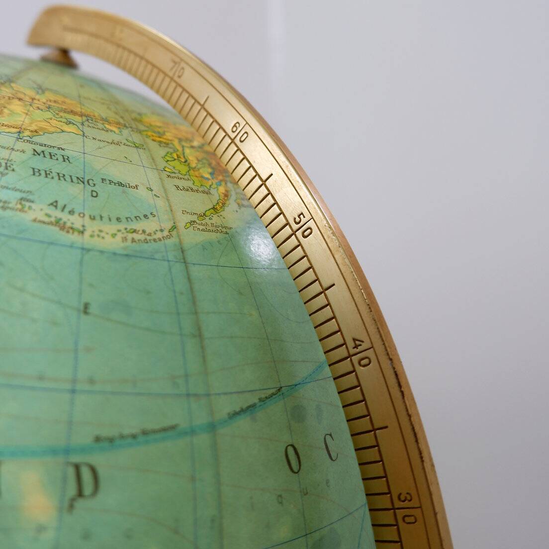 Glass & brass luminous world map by Paul Oestergaard for Colombus Verlag - 1950s