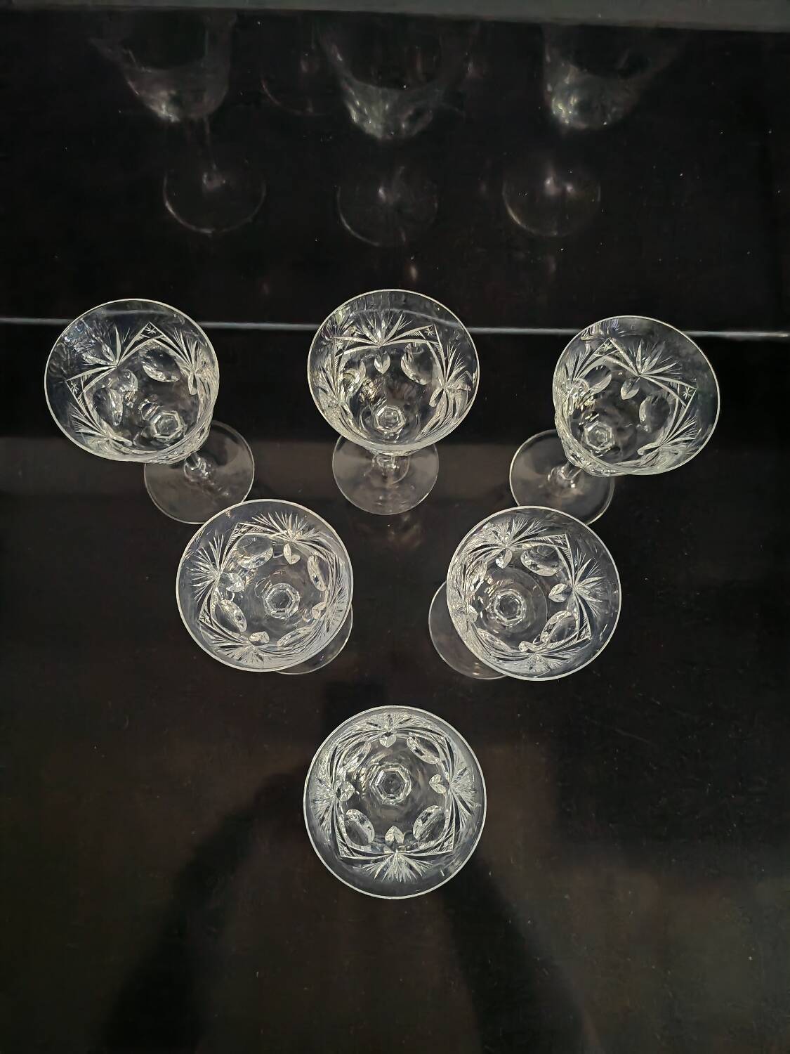 Cut white wine glasses