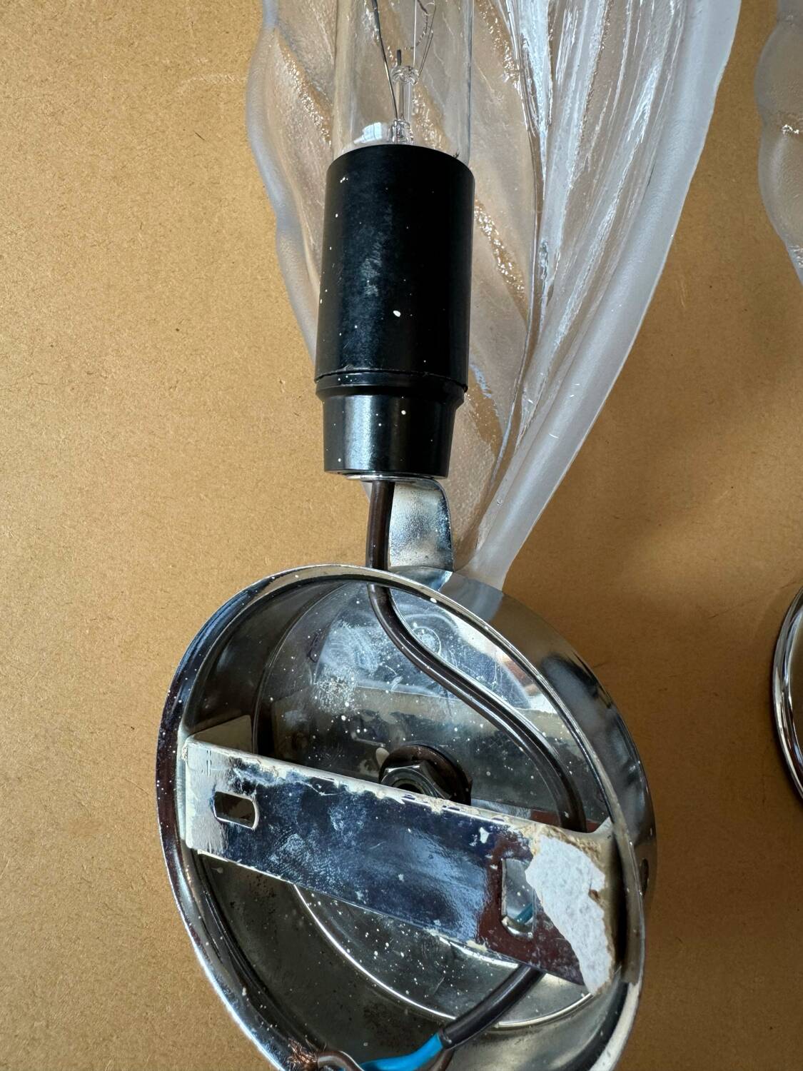 70s glass and chrome metal leaf wall lights