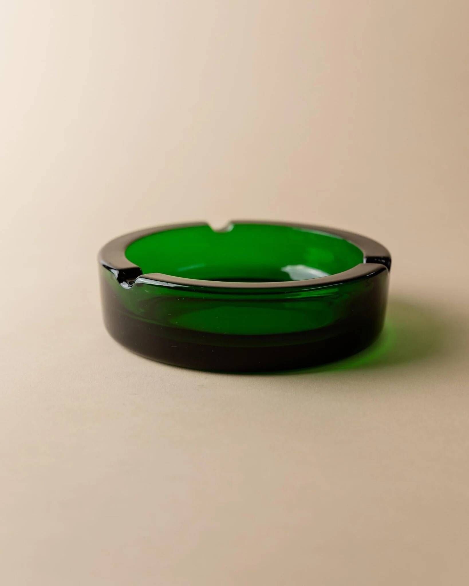 Emerald Green Glass Ashtray, Minimal Mid-Century Italian Design, 1970s Vintage Table Decor