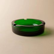 Emerald Green Glass Ashtray, Minimal Mid-Century Italian Design, 1970s Vintage Table Decor