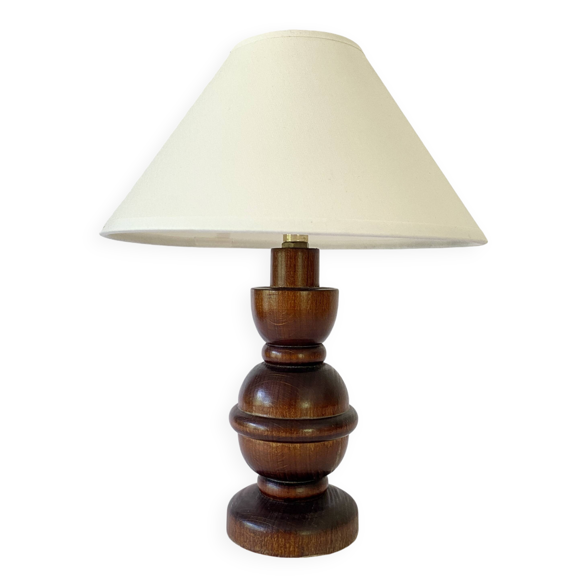 Wooden lamp, 2 M fabric cable, cotton lampshade