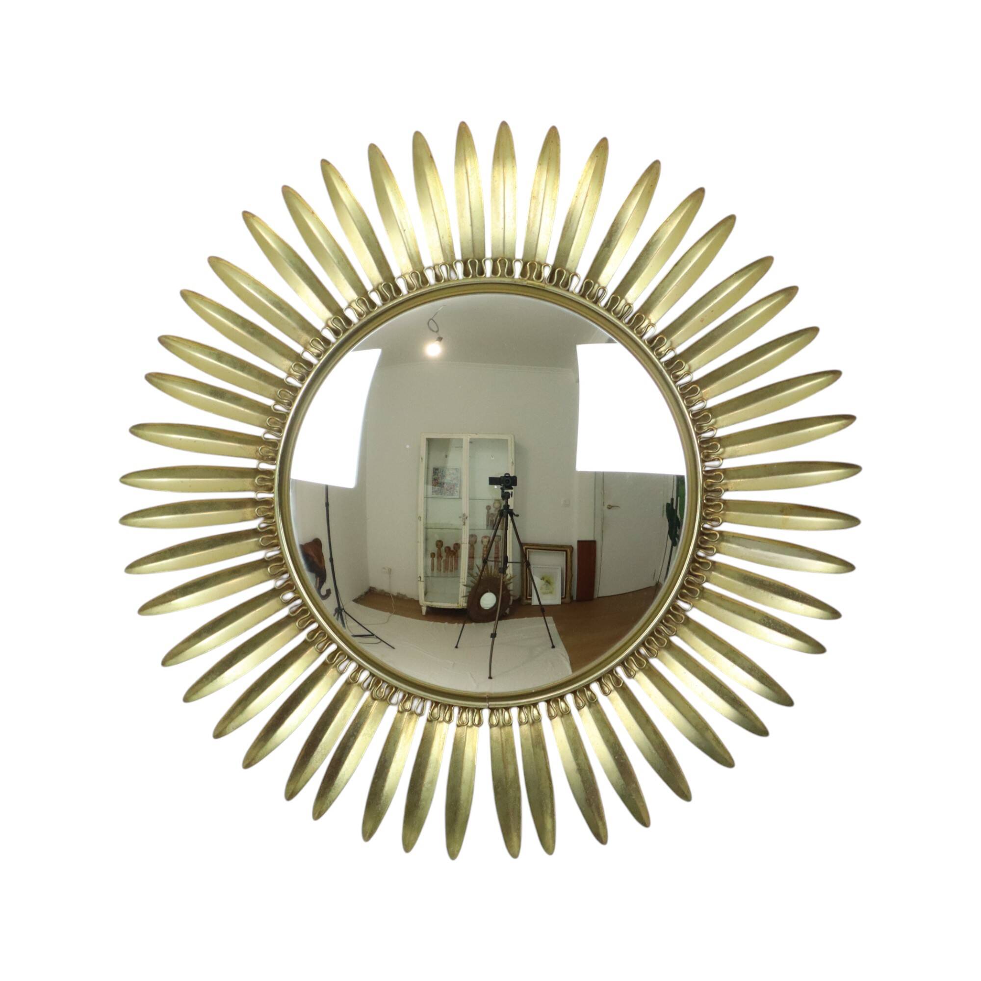 Mid Century Copper Plated Metal Sun Mirror Deknudt Convex 54cm