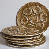 Six oyster plates earthenware with matte enamel, 50s