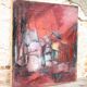 Oil on canvas signed Monique Humbert, abstract composition, wall painting, interior decoration.