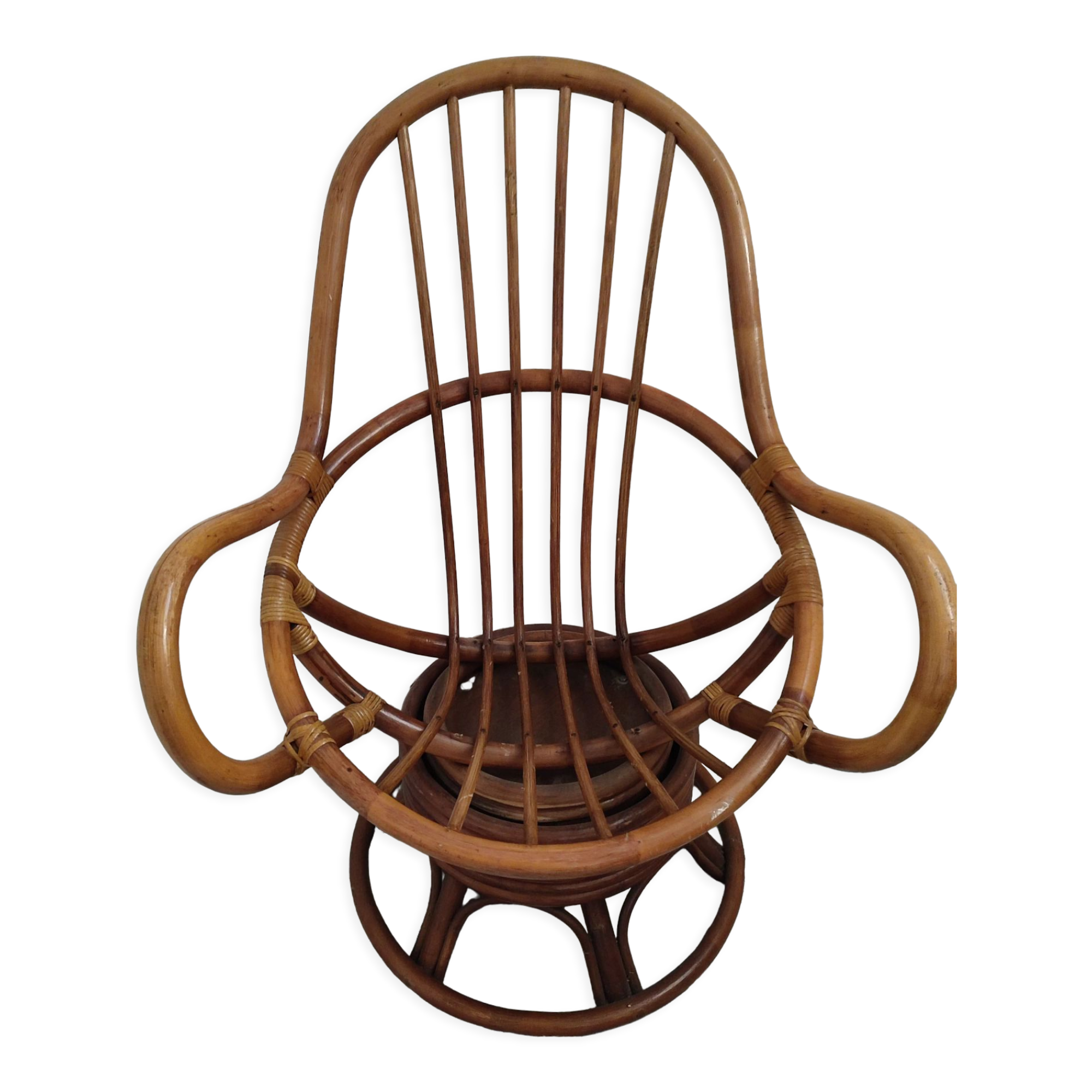 Fauteuil pivotant en bambou des années 70