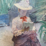 Oil on canvas painting XIX woman reading