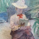 Oil on canvas painting XIX woman reading