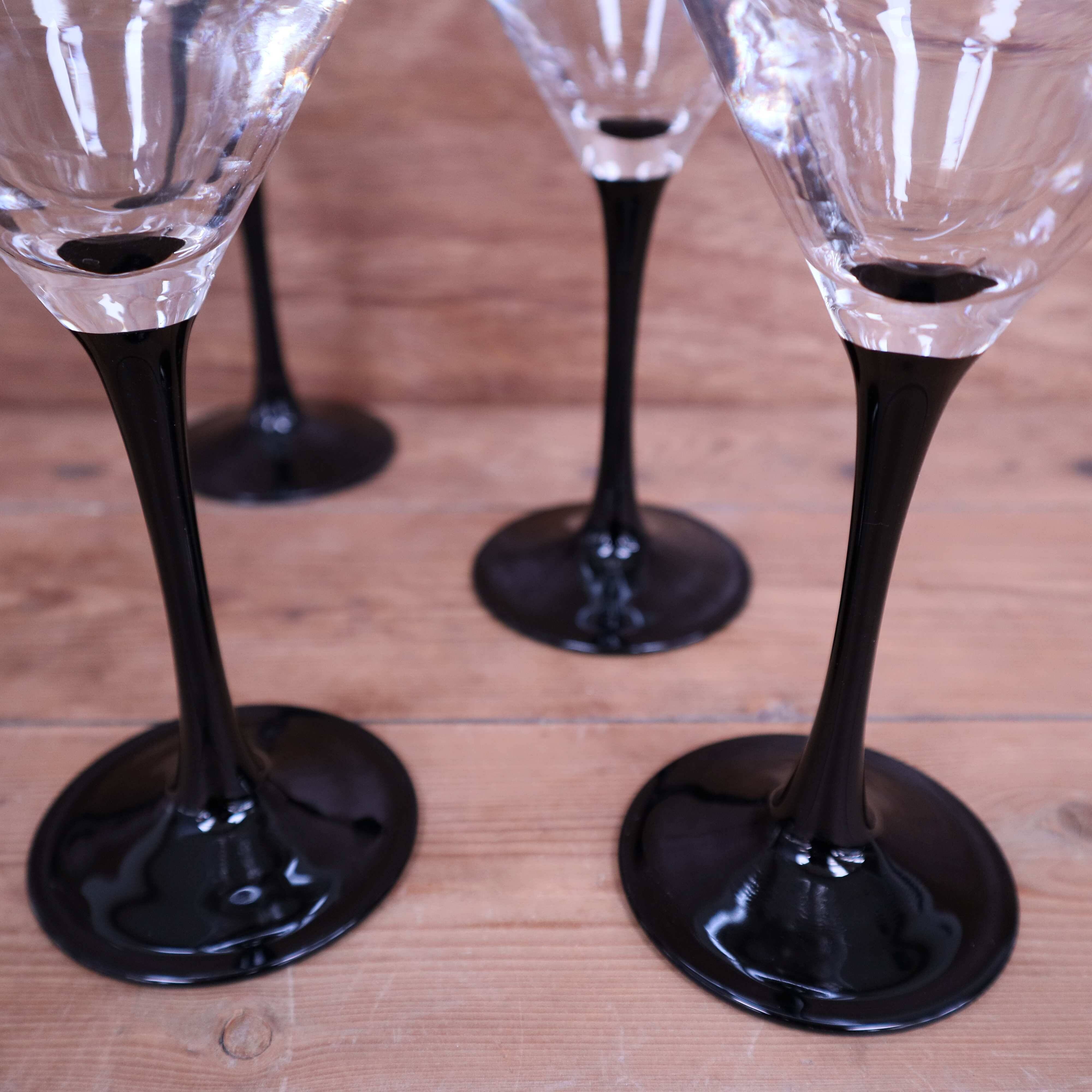 6 Luminarc vintage black stemmed cocktail glasses