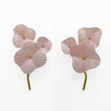 Pair of pearly pink Murano glass and brass wall lights