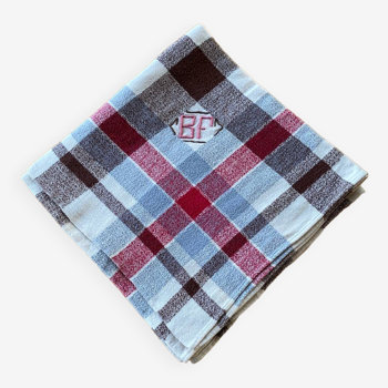 Vintage checkered tablecloth with BF monogram