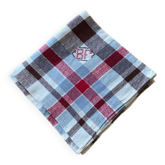 Vintage checkered tablecloth with BF monogram