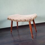 Wooden footrest with fringed fabric upholstery, 1970