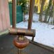 Vintage articulated floor lamp in gilded bronze and solid wood 1950.