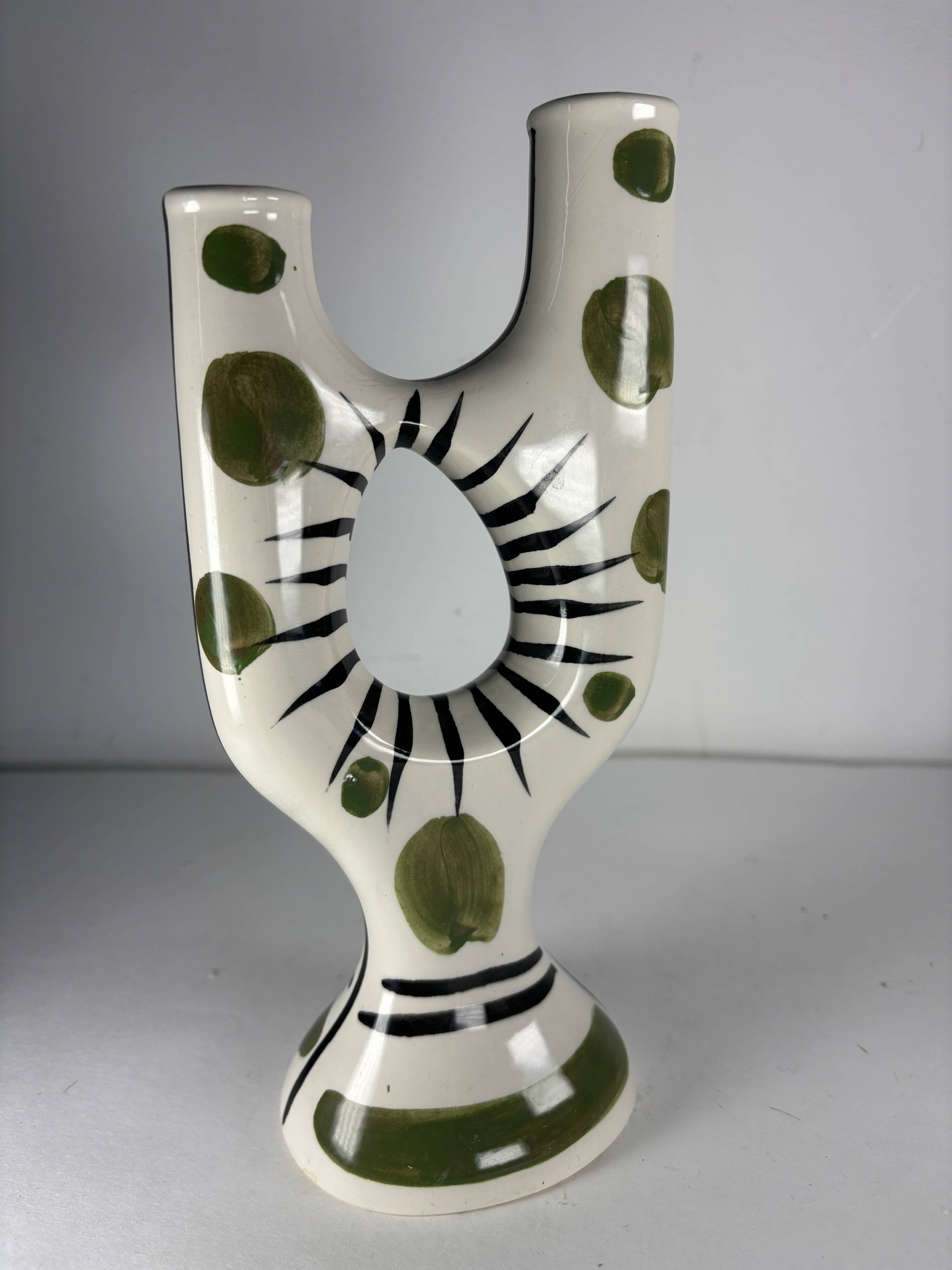 Vintage Revernay vase from the 1950s – glazed ceramic – double horn shape