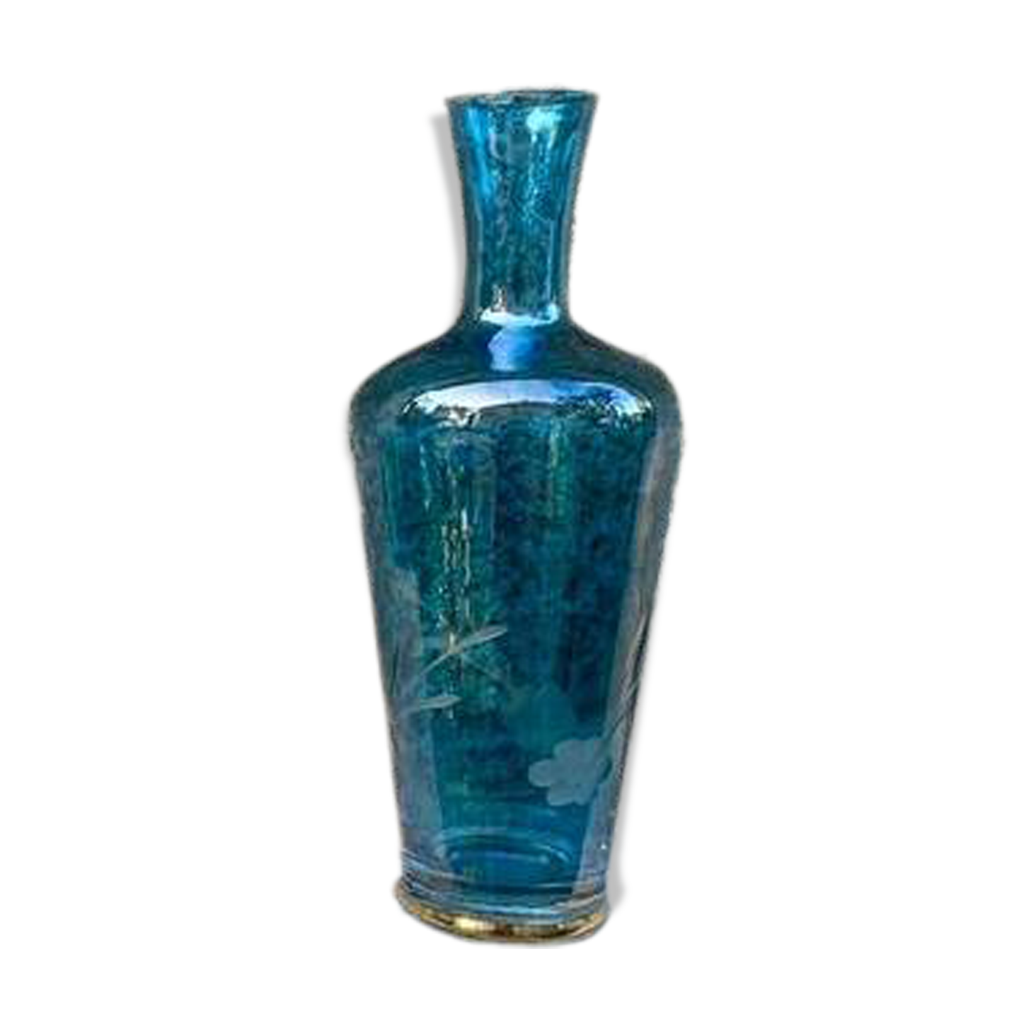 Vintage engraved blue vase