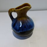 Small vintage ceramic pitcher Blue and brown black reflections